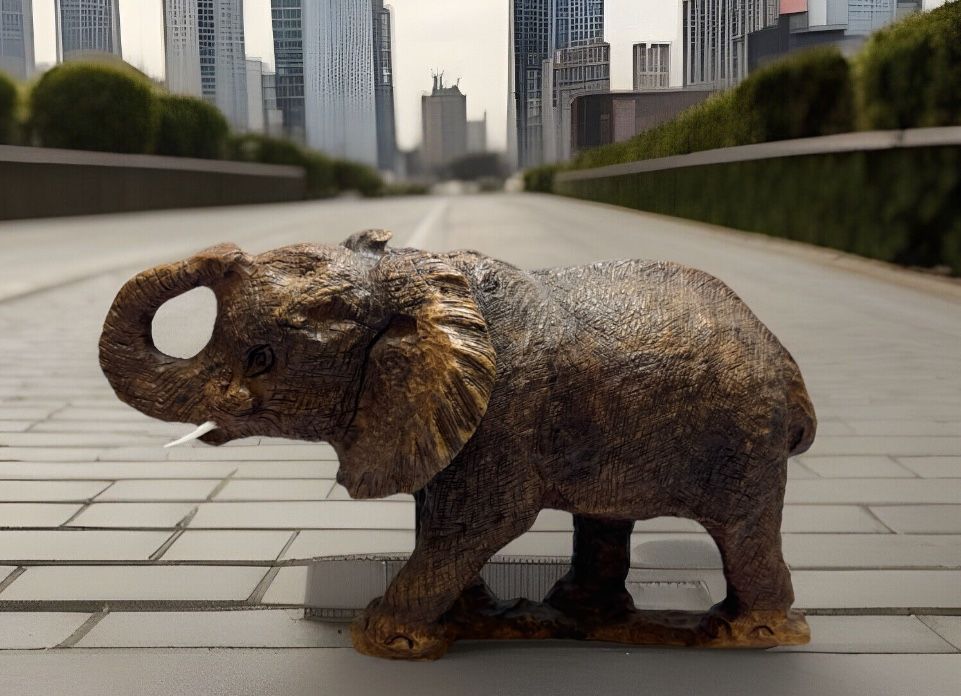 Vintage Mid-Century Modern Carved Ironwood Elephant Sculpture 12.75" long 8”Tall