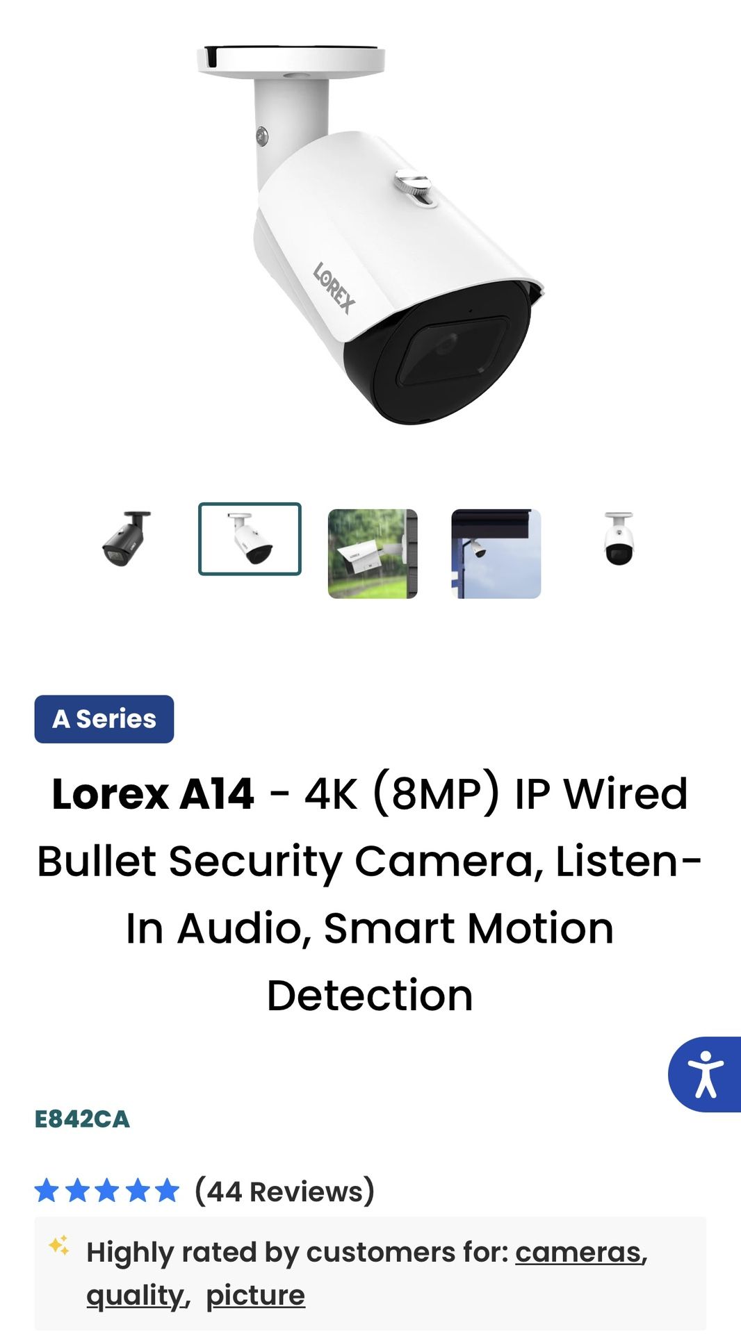 Lorex 4K IP Wired Bullet Security Camera with Listen-In Audio!