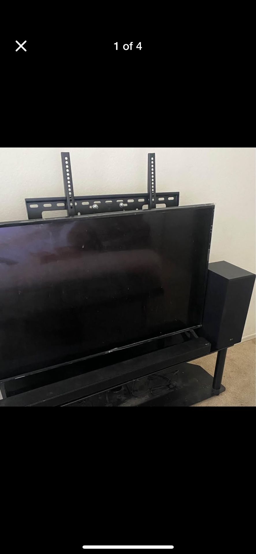 LG 42” Tv, LG Subwoofer And Soundbar, Glass Table To Hang Tv