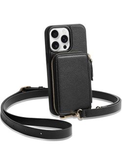 ZVE for iPhone 12 Pro Max Crossbody Wallet Case, wrist strap