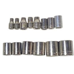 Craftsman 14 Pc Socket Set 1/4" 1/2" Drive 3/16-13/16” SAE 6-12 Pt Shallow