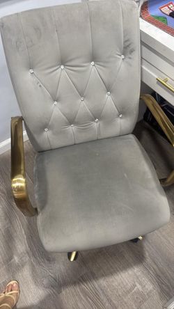 Gray Velvet Tufted Office Chair Gold Frame