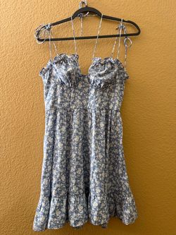 Blue Floral Mini Dress with Tie Straps