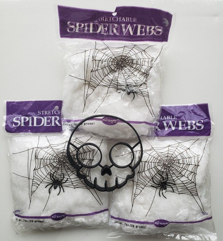 Halloween Decorations Spider Webs And Skull Shaped Cookie Cutter