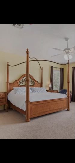 King Four-Poster Bed Frame with Iron Canopy