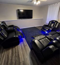 BLACK LEATHER RECLINERS - Sofa, Loveseat / Chair / LEDβs / Bluetooth