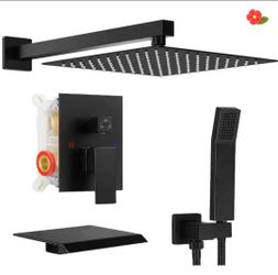 AKLFGN
Single Handle 3-Spray Square Shower Faucet Bathroom Shower Combo Set 2.5 GPM with Waterfall Spout in Matte Black