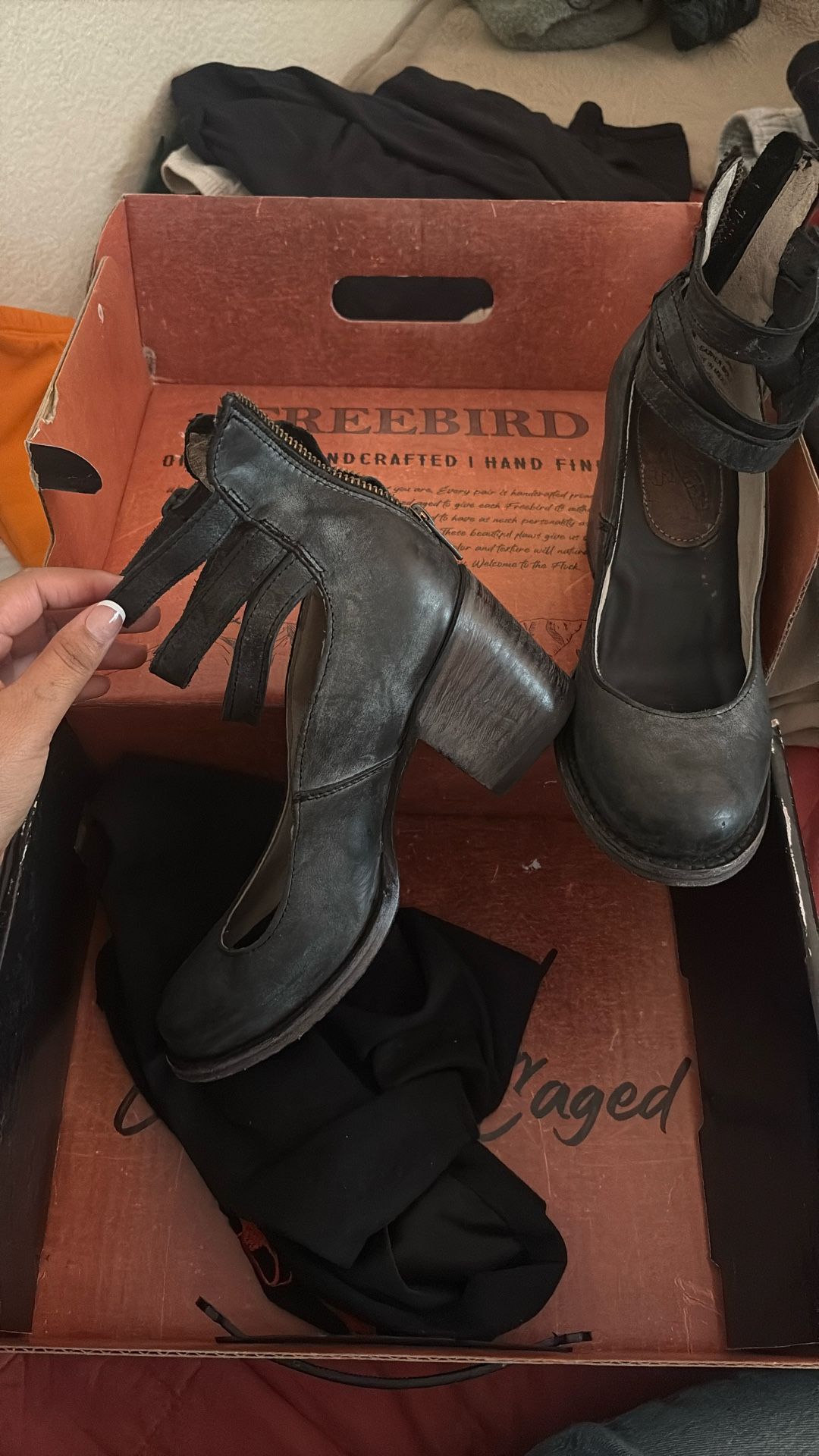 Randi black Leather Free bird Heels