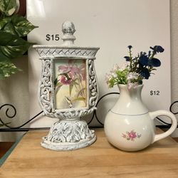 Shabby Chic Picture Frame And Porcelain Small Pitcher