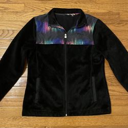 Women's Black /Muli Color FILA Fleece Zip Up Jacket Size Small  