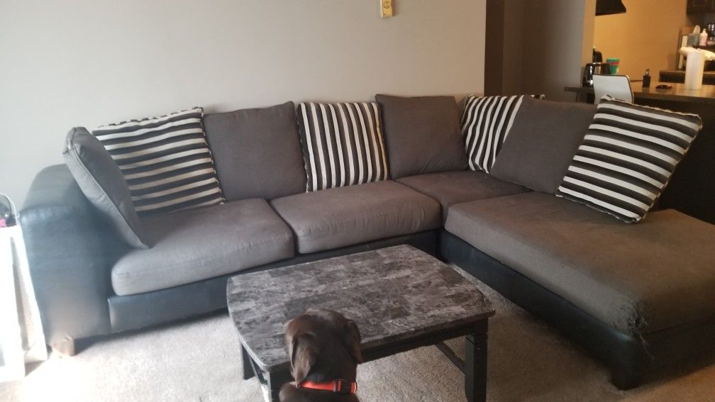 Sectional couch with 8 pillows