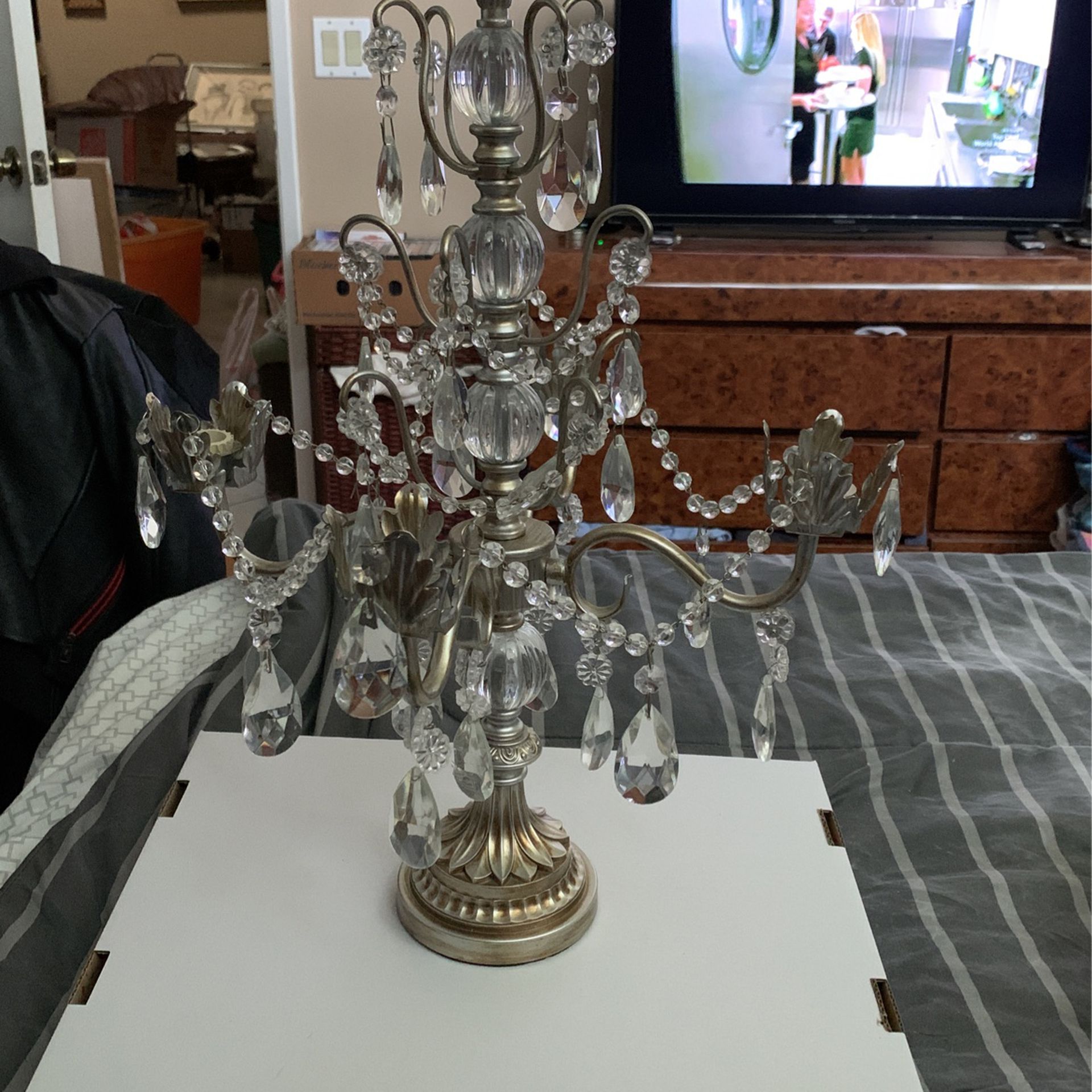 Gorgeous Crystal Tabletop Candelabra With Crystals