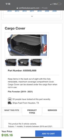Subaru Forester Cargo Cover - Brand New 