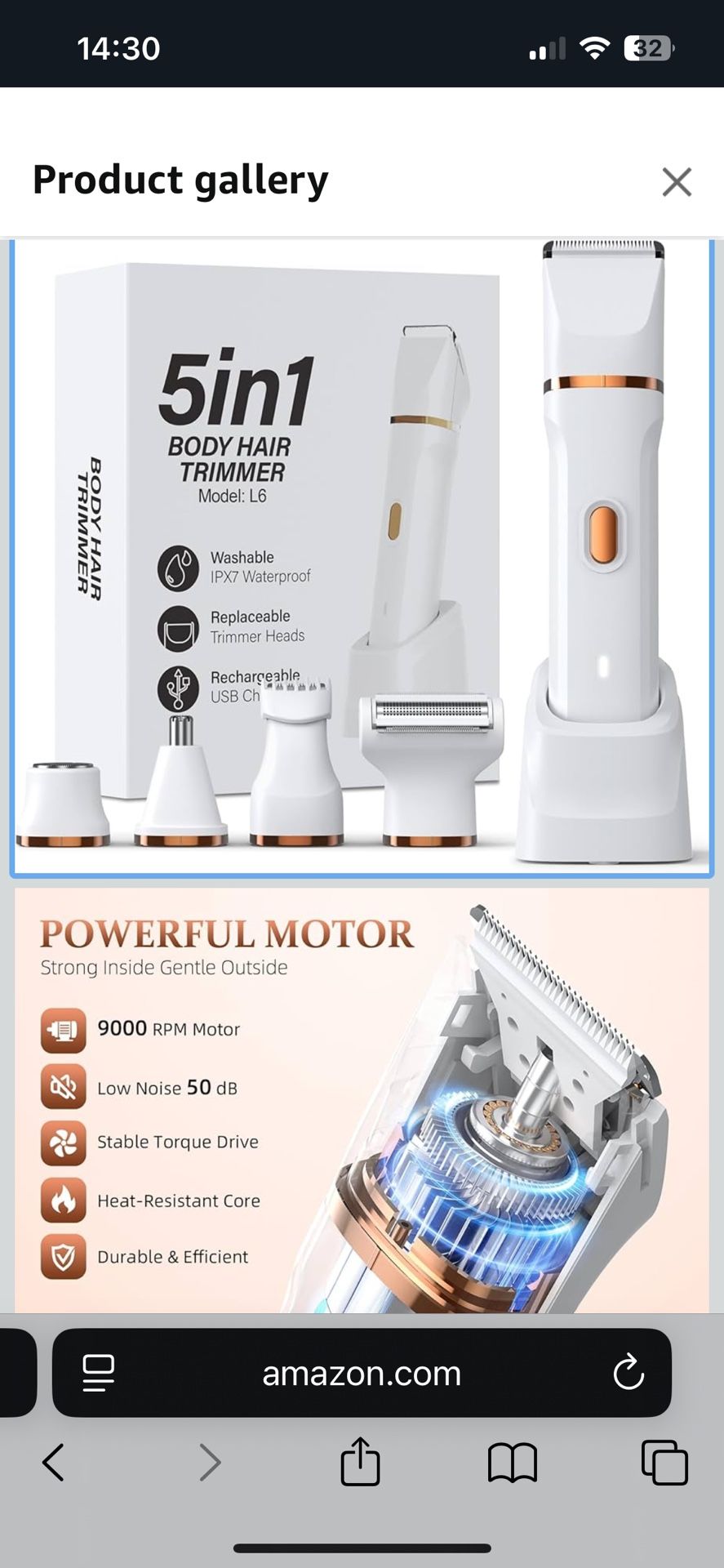 5-in-1 Bikini Trimmer for Women, IPX7 Waterproof Electric Razors Shaver, Cordless Body Hair Trimmer, Facial & Pubic Hair Removal, Ceramic Blade (White