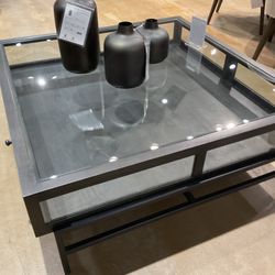Mercana Arelius Glass Mango Glass Industrial Coffee Table with Storage