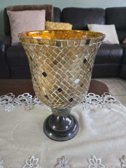 Gold Mosaic Glass Hurricane Candle Holder