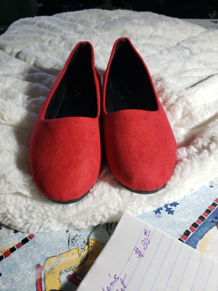 Red Flats Shoes Brand New 