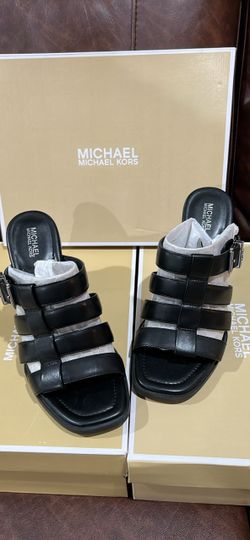 Michael Kors Black Leather Slide Sandals