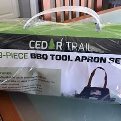 New~CEDAR TRAIL~9-Piece BBQ Tool Apron Set~ Includes adjustable back/neck strap~410 stainless steel heat resistant and BPA free