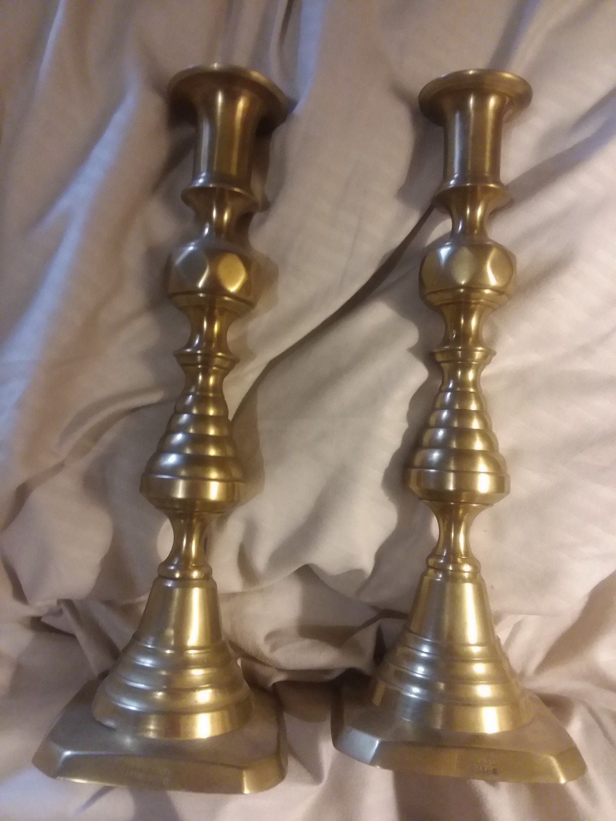 Vintage Pair Brass Candlestick Holders Marked England R9223580