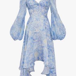 Baby Blue Long Sleeve Chiffon Dress