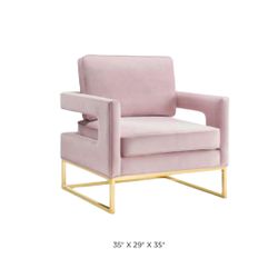 Pink Velvet Lounge Chair With Gold Metal Legs 