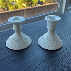Milk Glass Hobnail Taper Candle Holder
