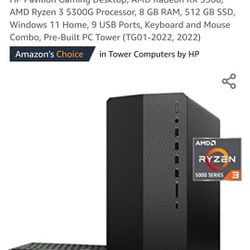  HP Pavilion Gaming Desktop, AMD Radeon RX 5500, AMD Ryzen 3  5300G Processor, 8 GB RAM, 512 GB SSD, Windows 11 Home, 9 USB Ports,  Keyboard and Mouse Combo, Pre-Built PC Tower (TG01-2022, 2022) : Electronics
