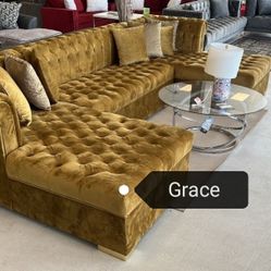 Atlas Mustard Double chaise sectional in stock 🎯 only 1 left!! No credit check same day fast delivery 🖤 $2399