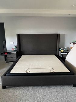 King Bed Frame - Brown Fabric / Upholstered