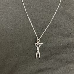 Scissor Pendant with chain 14k White Gold Both