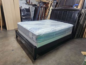Queen Bed Frame with Fux leather Headboard