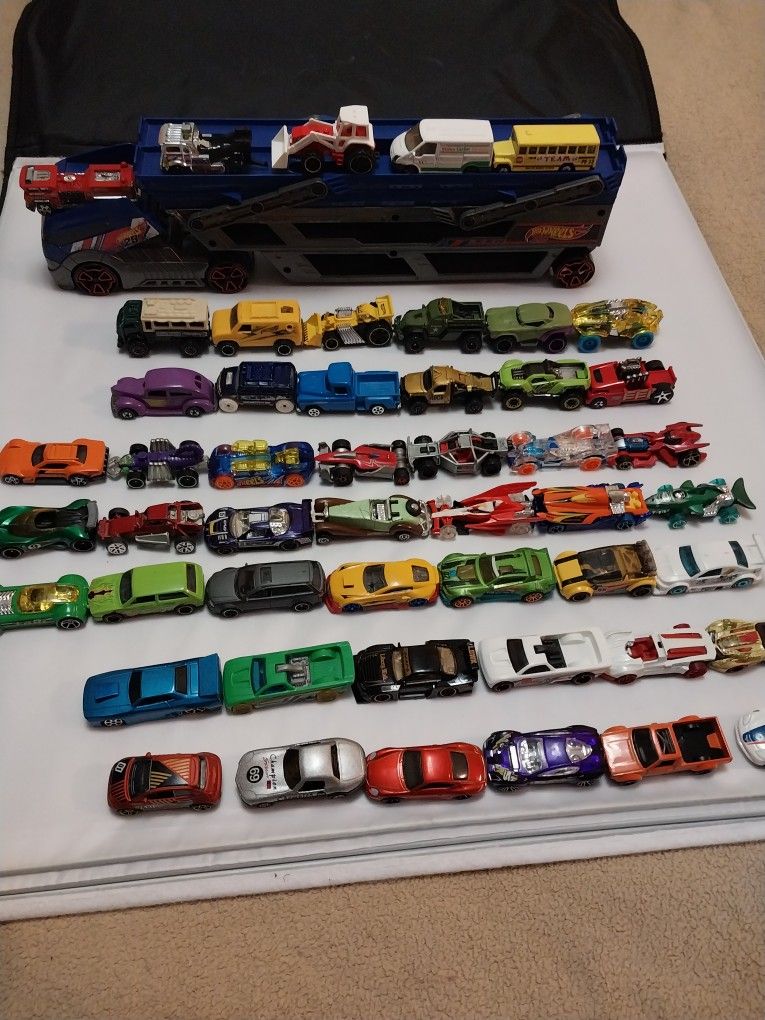 50 Hotwheels Cars π and Semi Hauler