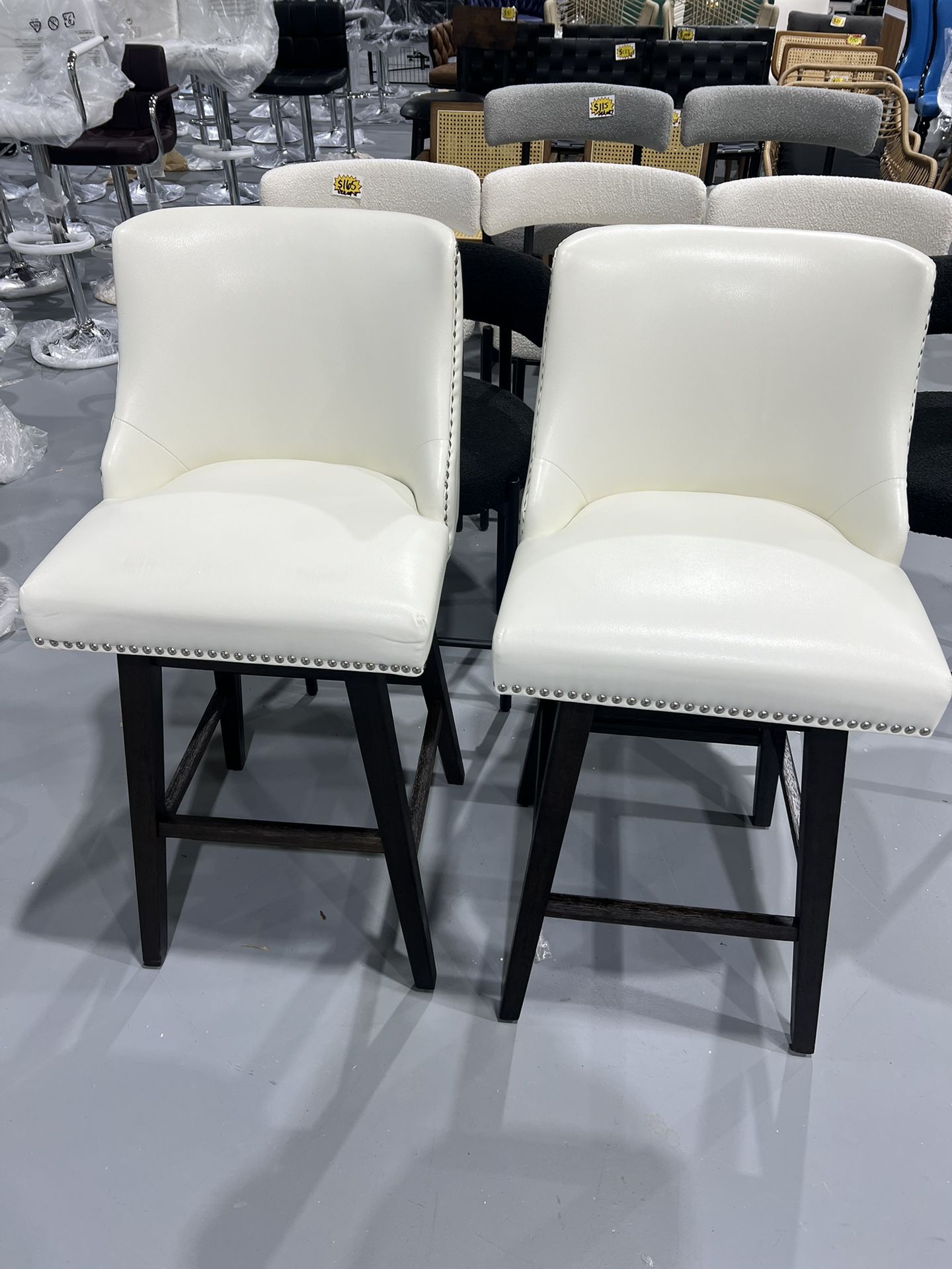 M-New Counter Height Swivel Bar Stools Set of 2, FSC Certified Upholstered Counter Stools, Modern Swivel Barstools with Wood Legs for Kitchen Island,