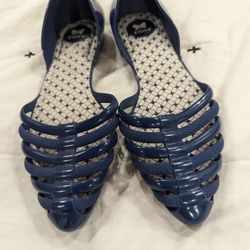 Blue Jelly Pointed Toe Flats Sz 7