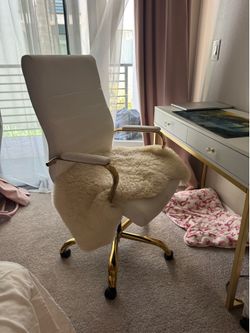 White & Gold Modern Desk + Office Chair Set