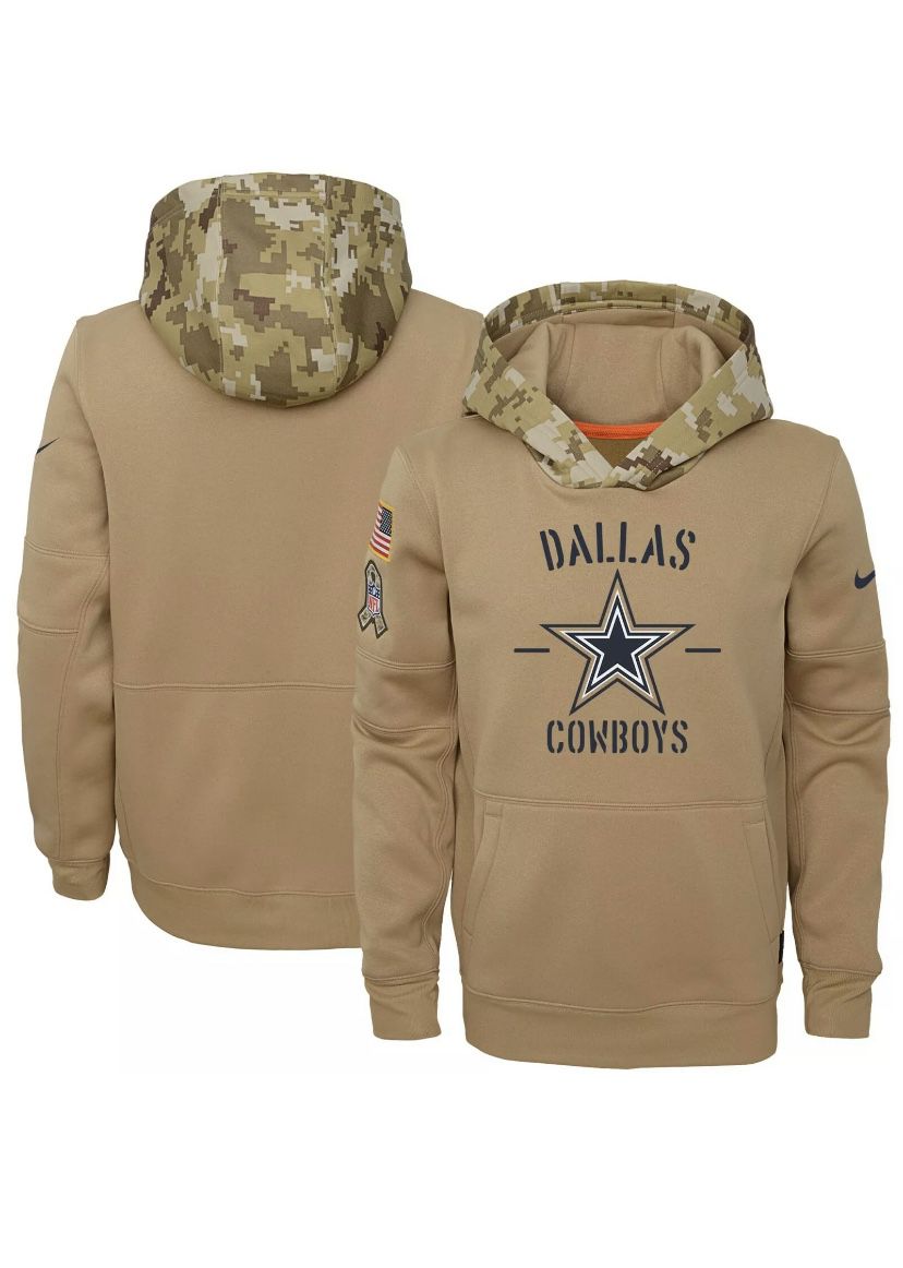 NWT XL DALLAS COWBOYS NFL NIKE SALUTE TO SERVICE ON FIELD THERMA PULLOVER HOODIE BEIGE