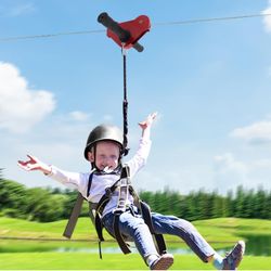 120ft Backyard Zipline Kit with Helmet, Spring Brake, and All-Around Safety Gear, Heavy-Duty Galvanized Cable, Adjustable Harness, Non-Slip Gloves, Ou