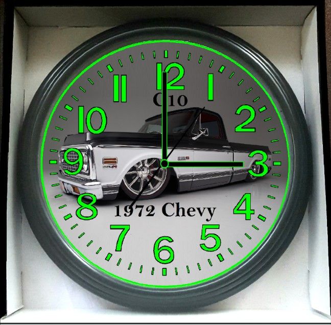 1972 Chevy Pickup Truck Short Bed Glow In The Dark Wall Clock New!