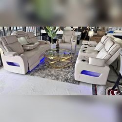 3 Pieces ice leather air transformer power reclining sofa set
