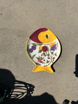 Vintage Ceramic Fish Shaped Platter Hand Painted
