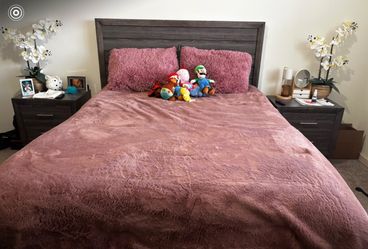 Dark Gray Wood Queen Bed Frame