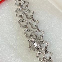 Manilla Stainless Corazones Piedra Zircon Joyería Antigua 