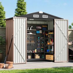 New Heavy Duty 6' x 4' Outdoor Storage Shed, Garden Tool Storage Shed with Sloped Roof and Double Locking Door, Outdoor Shed for Garden, Backyard, Pat