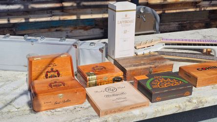 Cigar Box Guitar & Amp Project Starter Lot - Boxes, Necks, Cases, & Tote