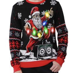 Unisex Men's Ugly Christmas Sweater Funny Novelty Knit Pullover Santa Christmas Holiday Sweater - size Med