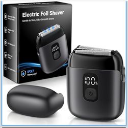 Brandnew Electric Foil Shavers for Men, Mini Electric Razor with 3 Floating Blades, IPX7 Waterproof Cordless Shaver, LED Battery Display, USB-C Fast