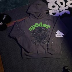 Grey And Green Sp5der Hoodie Size M