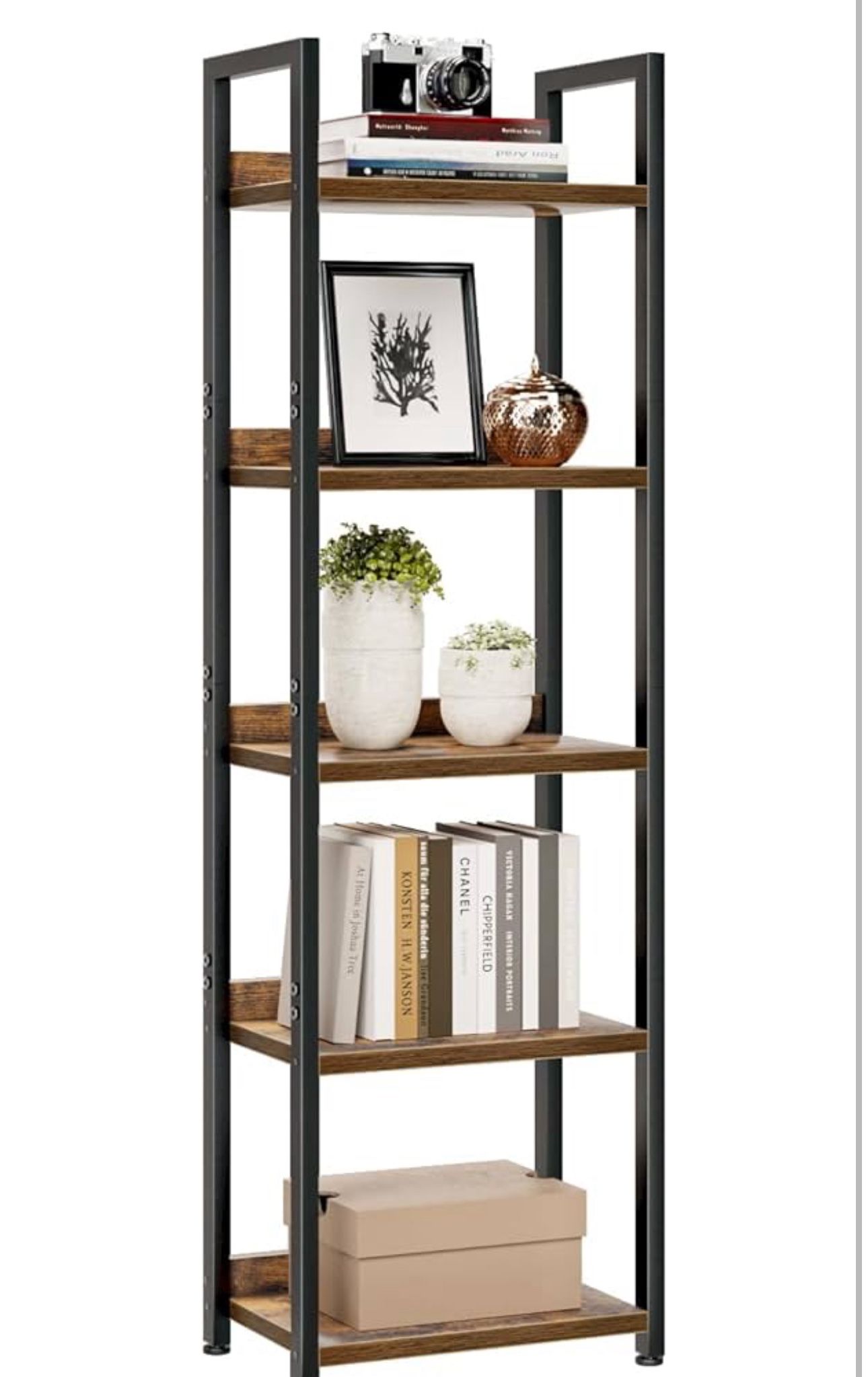 New NUMENN Narrow Bookshelf, 5 Tier Bookshelves, Home Office Bookcase Shelf Storage Organizer, Free Standing Storage Shelving Unit for Bedroom, Living