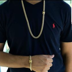 Cuban Set 8MM Gold Plated 14K Does Not Loses Color